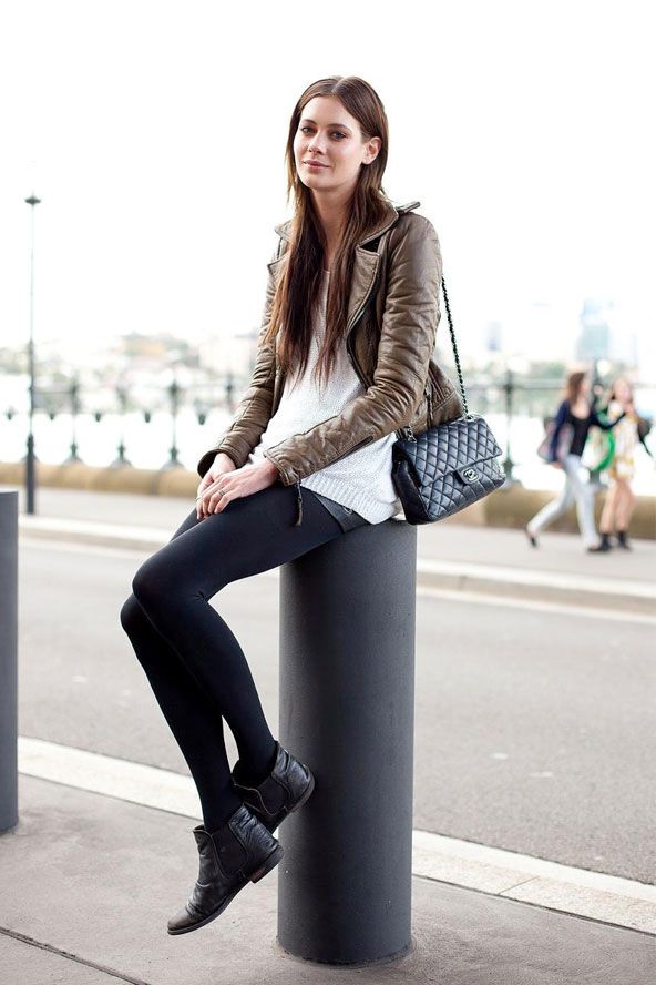 Le Fashion ModelOffDuty Taupe Leather Jacket In Australia
